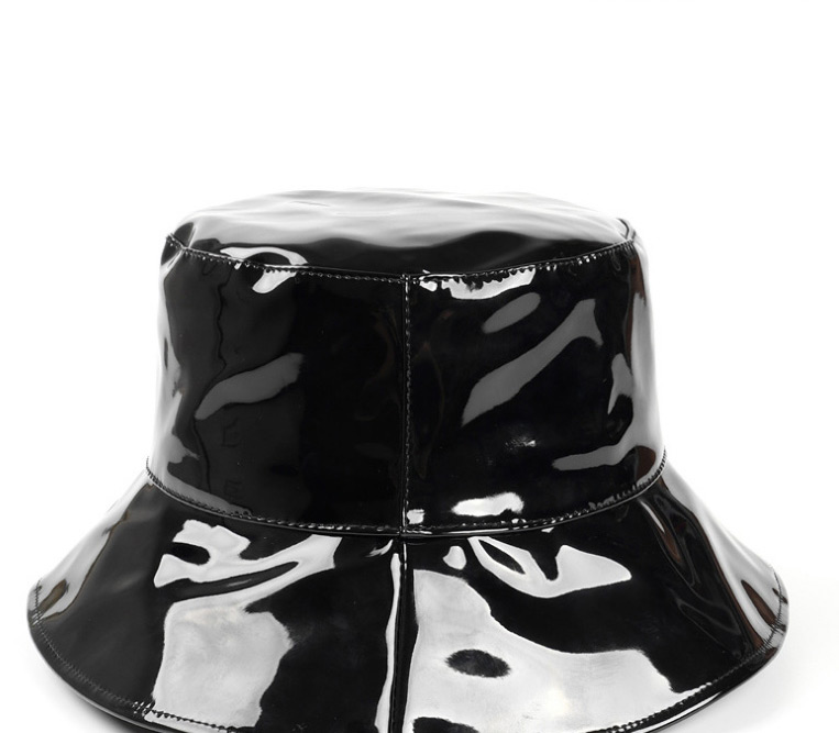 Fashion Black Pu Leather Bright Big Brim Flat Top Fisherman Hat,Sun Hats