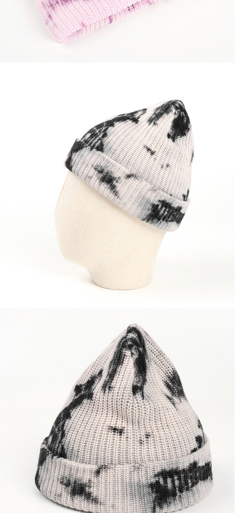 Fashion Black Tie-dye Curled Knitted Woolen Hat,Knitting Wool Hats