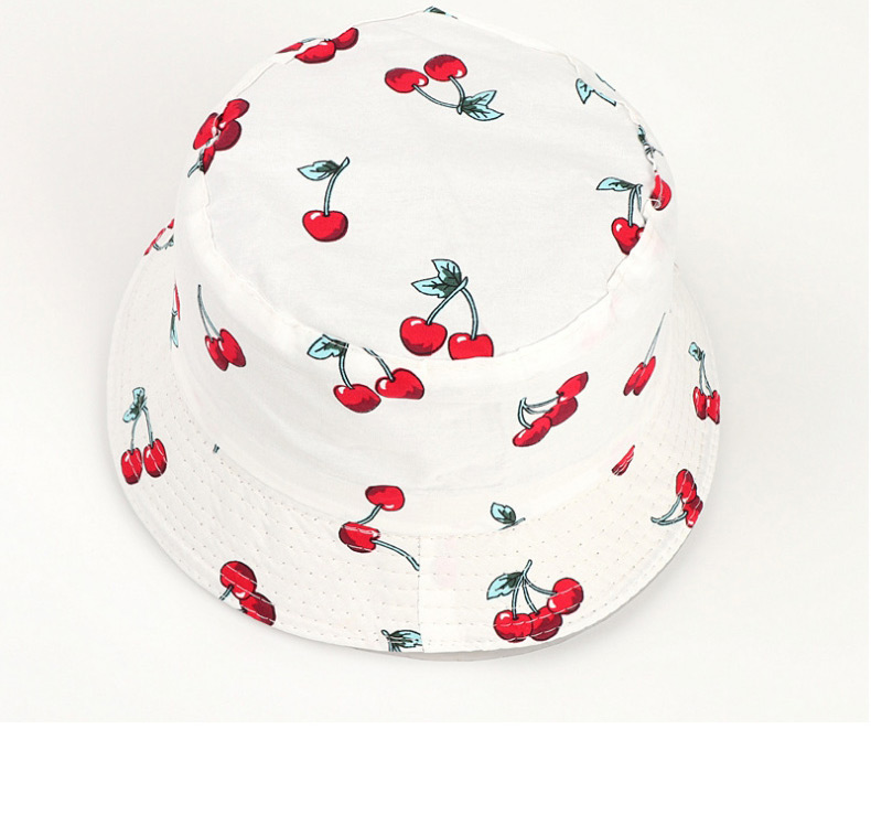 Fashion White (back Black) Cherry Print Double-sided Fisherman Hat,Sun Hats