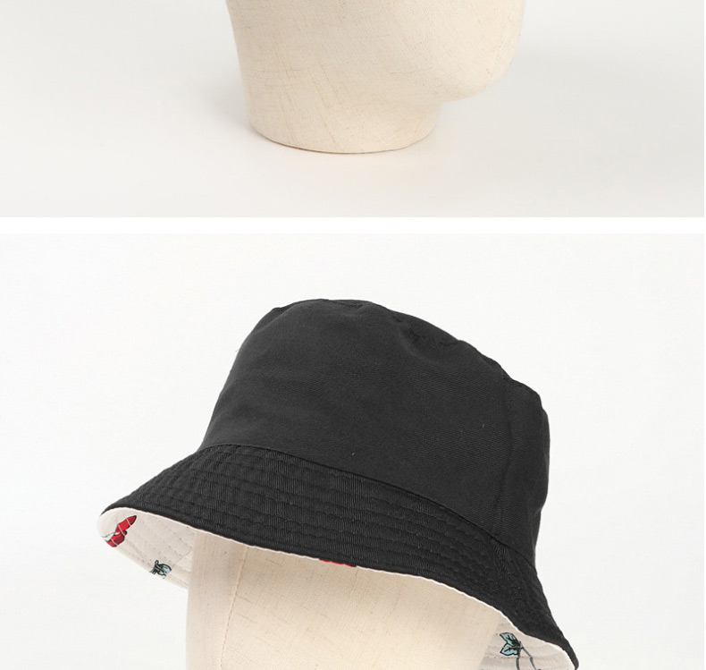 Fashion White (back Black) Cherry Print Double-sided Fisherman Hat,Sun Hats