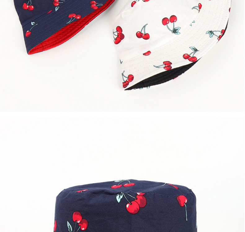 Fashion Navy (red On The Reverse Side) Cherry Print Double-sided Fisherman Hat,Sun Hats