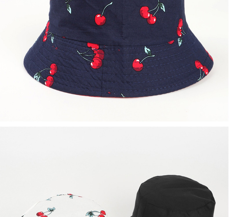 Fashion Navy (red On The Reverse Side) Cherry Print Double-sided Fisherman Hat,Sun Hats