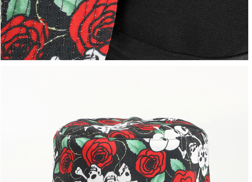 Fashion Black Double-sided Printed Fisherman Hat With Rose Skull,Sun Hats