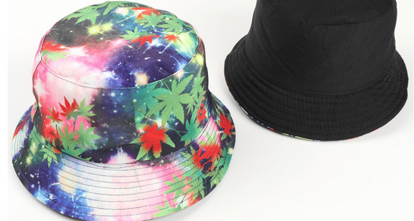 Fashion Color (back Black) Starry Sky Graffiti Hemp Leaf Print Double-sided Fisherman Hat,Sun Hats