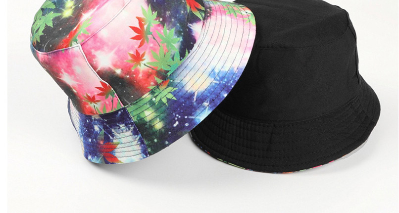 Fashion Color (back Black) Starry Sky Graffiti Hemp Leaf Print Double-sided Fisherman Hat,Sun Hats