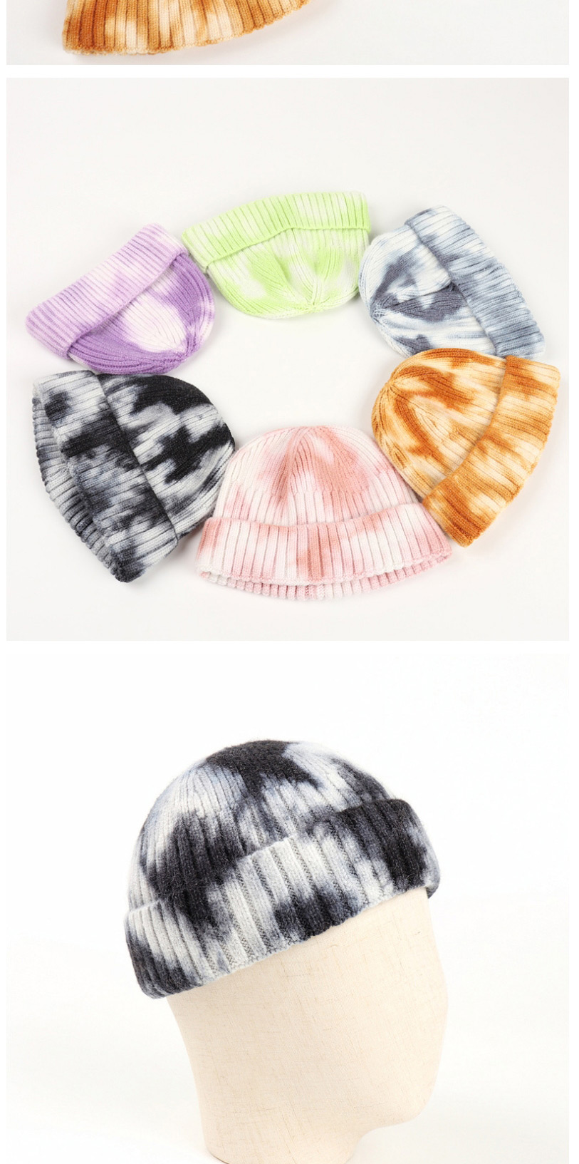 Fashion Caramel Tie-dyed Mohair Curled Knitted Beanie Hat,Knitting Wool Hats