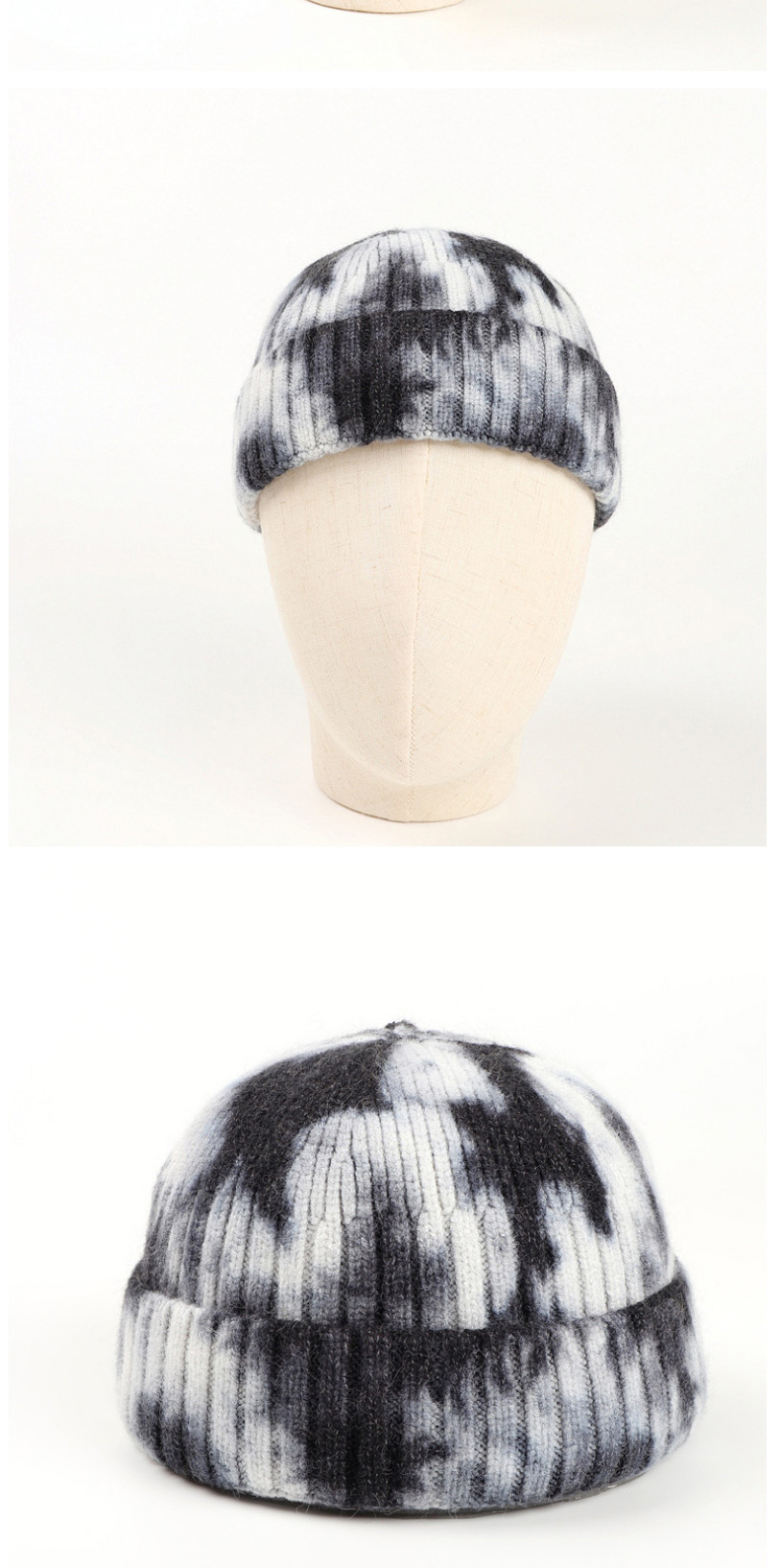 Fashion Black Tie-dyed Mohair Curled Knitted Beanie Hat,Knitting Wool Hats