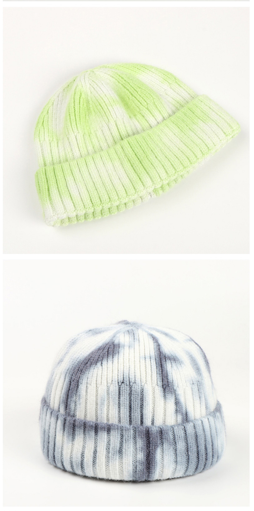 Fashion Green Tie-dyed Mohair Curled Knitted Beanie,Knitting Wool Hats