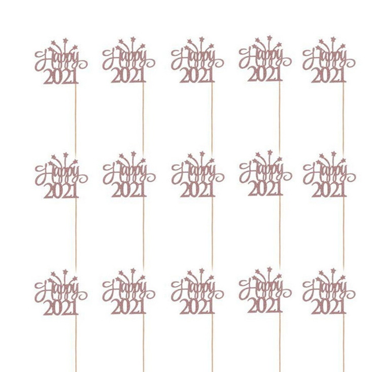 Fashion 12pcs Rose Gold New Year Party Decoration Cake Insert,Festival & Party Supplies