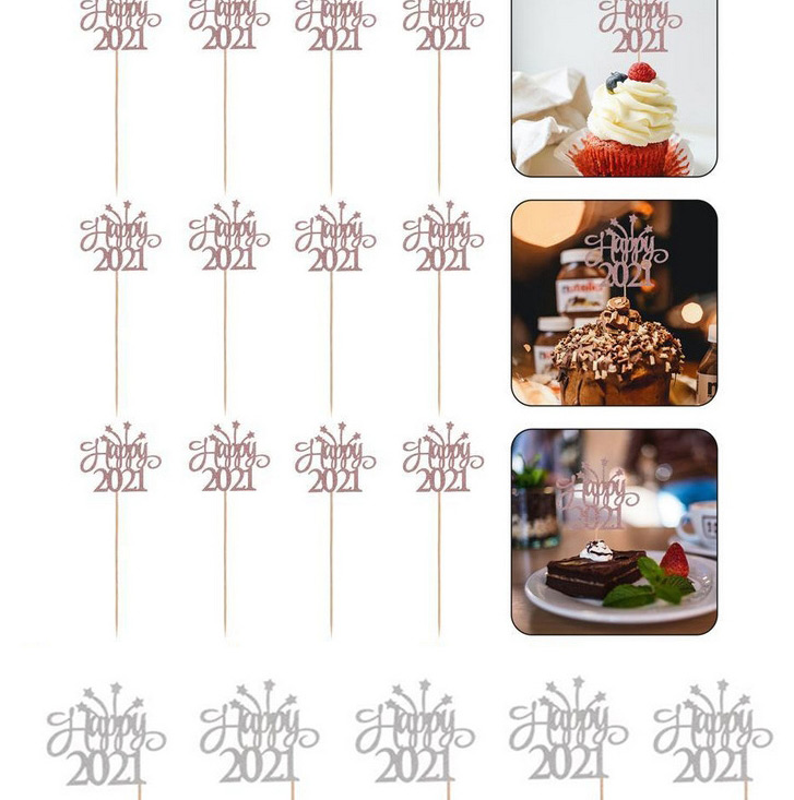 Fashion 12pcs Rose Gold New Year Party Decoration Cake Insert,Festival & Party Supplies