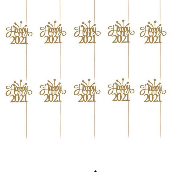 Fashion 12pcs Golden New Year Party Decoration Cake Insert,Festival & Party Supplies