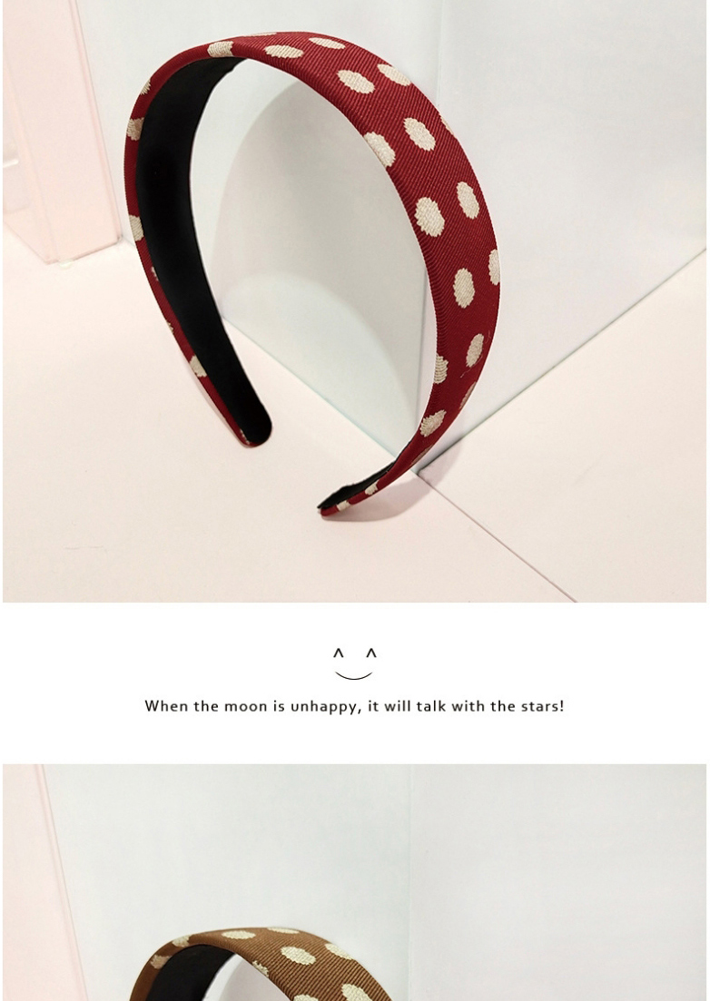 Fashion Brown Wave Dot Tablet Polka Dot Printed Fabric Wide-brimmed Headband,Head Band