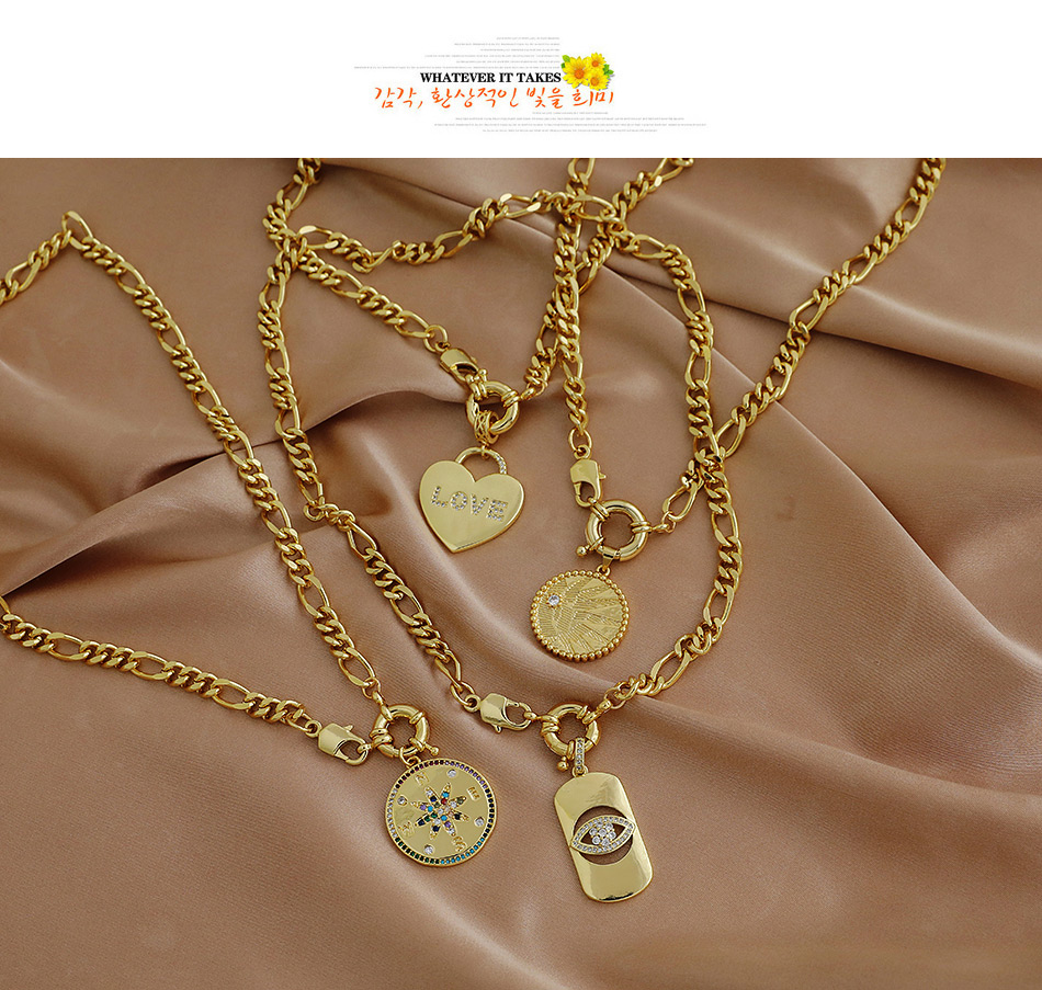 Fashion Love Golden Copper Inlaid Zircon Thick Chain Geometric Necklace,Necklaces