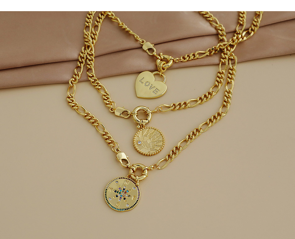 Fashion Round Compass Copper Inlaid Zircon Thick Chain Geometric Necklace,Necklaces