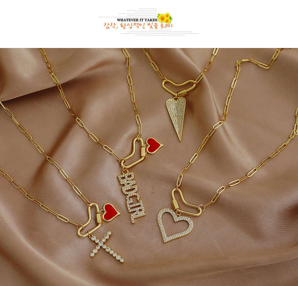 Fashion Cross Copper Inlaid Zircon Thick Chain Love Necklace,Necklaces