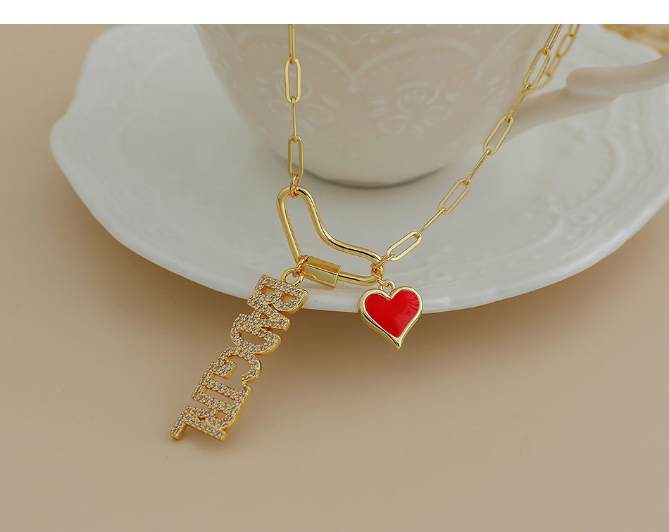 Fashion Letter Copper Inlaid Zircon Thick Chain Love Necklace,Necklaces
