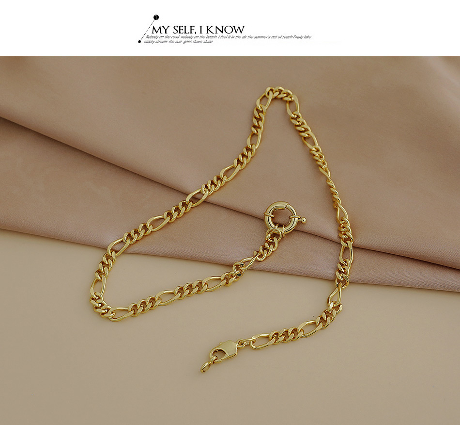 Fashion Golden Copper Inlaid Zircon Thick Chain Round Buckle Necklace,Necklaces