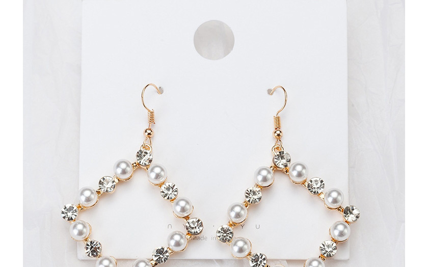 Fashion B Gold Pearl Geometric Digital Diamond Earrings,Drop Earrings