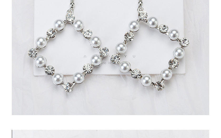 Fashion A Silver Pearl Geometric Digital Diamond Earrings,Drop Earrings