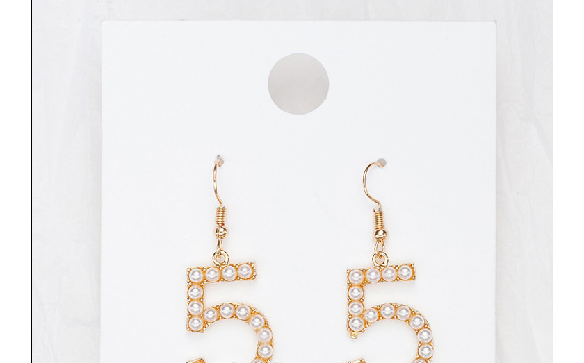 Fashion B Gold Pearl Geometric Digital Diamond Earrings,Drop Earrings