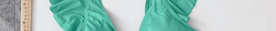 Fashion Green Split Print Ruffle Shorts Top Swimsuit,Bikini Sets
