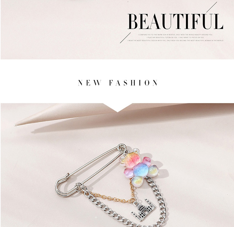 Fashion Silver Color Bear Castle Resin Chain Alloy Brooch,Korean Brooches