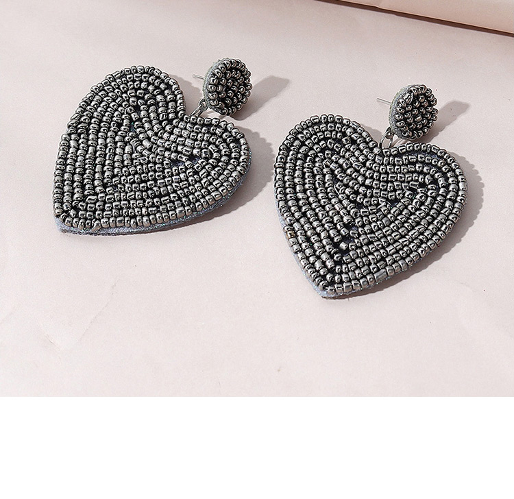 Fashion Dark Gray Rice Beads Beaded Love Alloy Earrings,Stud Earrings