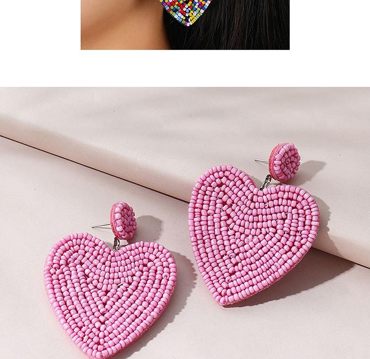 Fashion Color Rice Beads Beaded Love Alloy Earrings,Stud Earrings