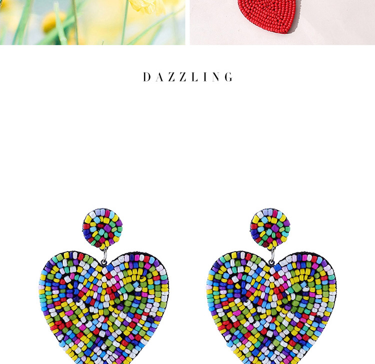 Fashion Color Rice Beads Beaded Love Alloy Earrings,Stud Earrings