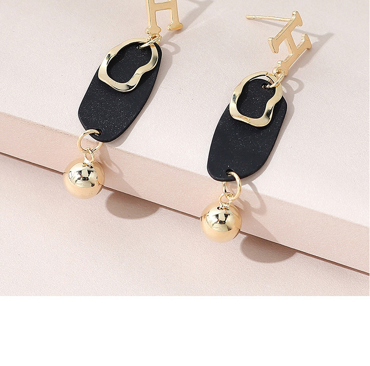 Fashion Black Real Gold Plated Frosted Letter Geometric Earrings,Stud Earrings