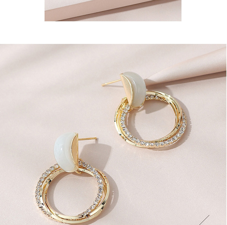 Fashion Golden Real Gold Plated Cutout Opal Round Earrings,Stud Earrings