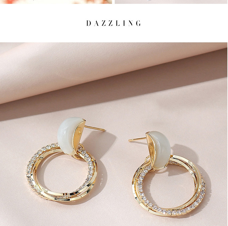 Fashion Golden Real Gold Plated Cutout Opal Round Earrings,Stud Earrings