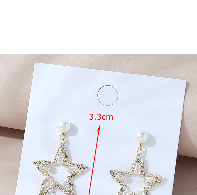 Fashion Golden Real Gold-plated Pearl And Five-pointed Star Diamond Earrings,Stud Earrings