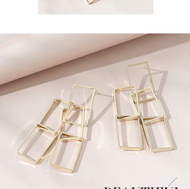 Fashion Golden Real Gold Plated Rectangular Cutout Tassel Earrings,Stud Earrings