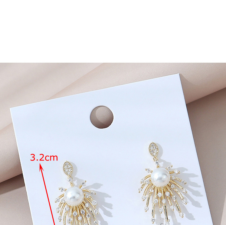 Fashion Golden Real Gold Plated Pearl And Diamond Firework Earrings,Stud Earrings