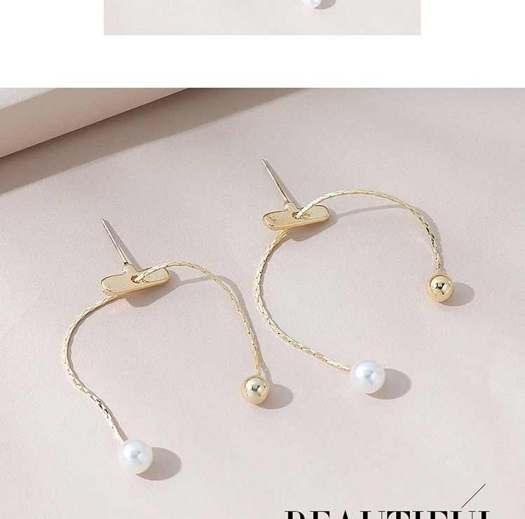 Fashion Golden Real Gold-plated Long Geometric Pearl Earrings,Stud Earrings