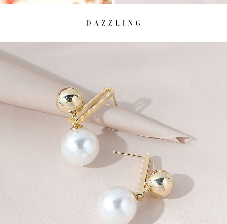 Fashion White Real Gold Plated Pearl Round Earrings,Stud Earrings
