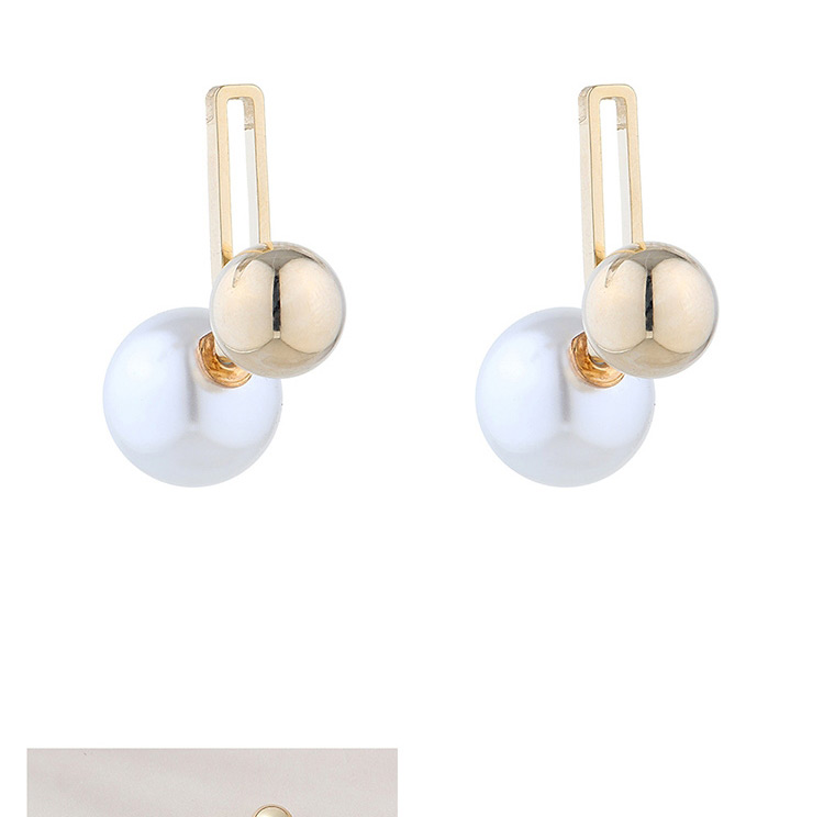 Fashion White Real Gold Plated Pearl Round Earrings,Stud Earrings
