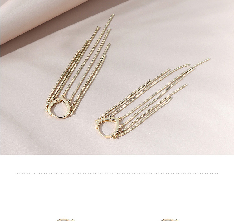 Fashion Golden Real Gold-plated Long Tassel Geometric Earrings,Stud Earrings