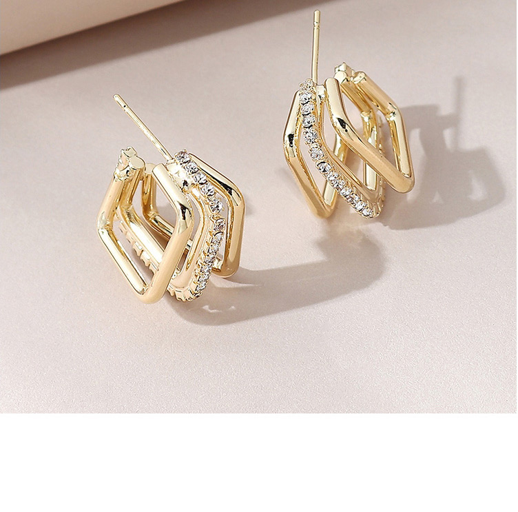 Fashion Golden Real Gold Plated Geometric Earrings With Diamonds,Stud Earrings