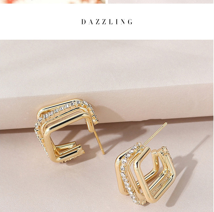Fashion Golden Real Gold Plated Geometric Earrings With Diamonds,Stud Earrings