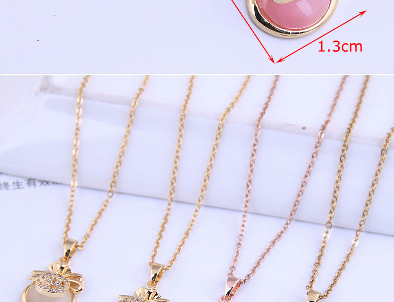 Fashion Pink Opal Bow Necklace With Diamonds,Pendants