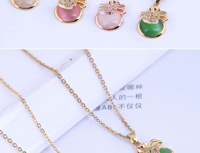 Fashion Green Opal Bow Necklace With Diamonds,Pendants