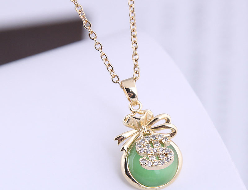 Fashion Green Opal Bow Necklace With Diamonds,Pendants