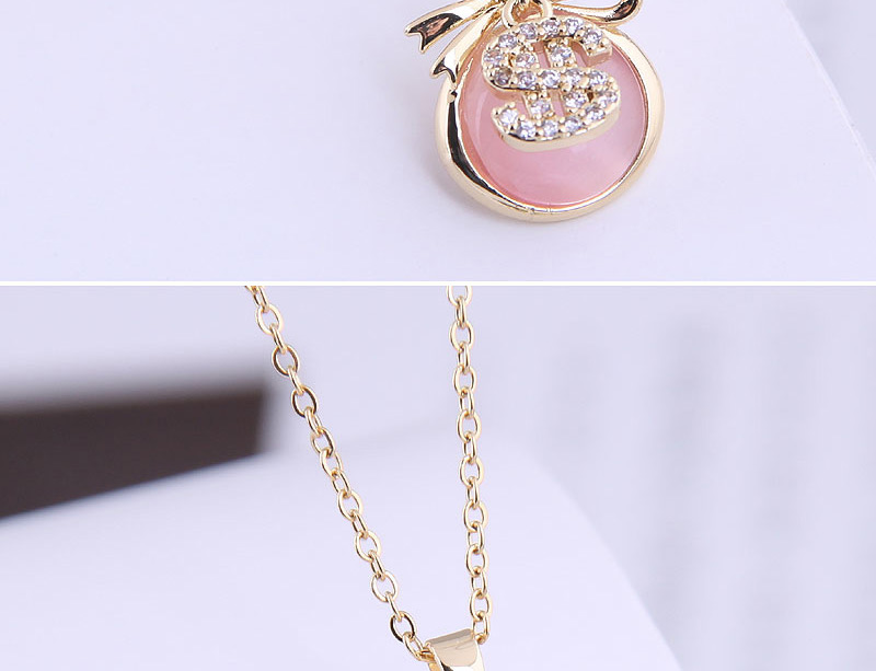Fashion Pink Rose Gold Color Opal Bow Necklace With Diamonds,Pendants