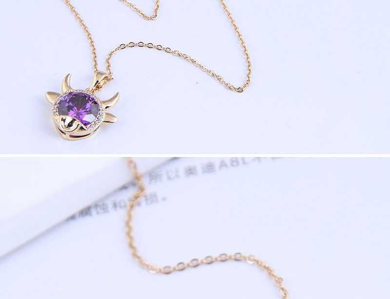 Fashion Purple Diamond Micro-inlaid Zircon Auspicious Horn Necklace,Pendants