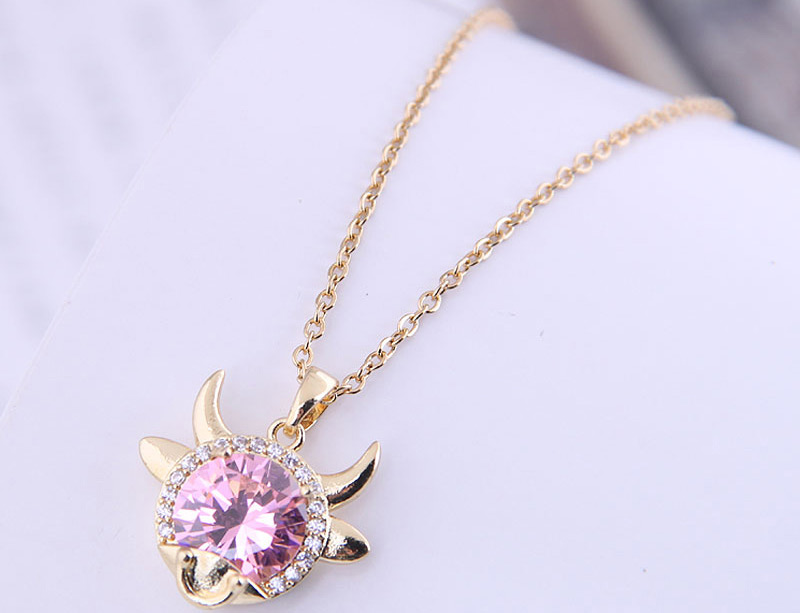 Fashion Pink Diamond Micro-inlaid Zircon Auspicious Horn Necklace,Pendants