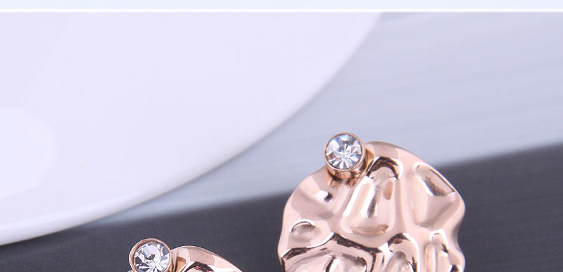 Fashion Rose Gold Color Titanium Steel Irregular Round Diamond Earrings,Stud Earrings