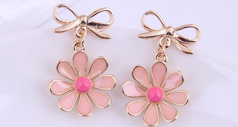 Fashion Pink Bowknot Daisy Oil Dripping Alloy Earrings,Stud Earrings