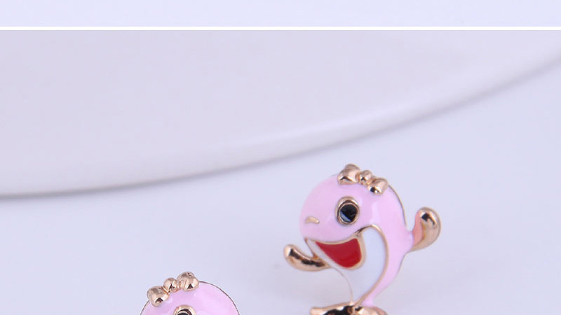Fashion Pink Dolphin Oil Drop Alloy Earrings,Stud Earrings